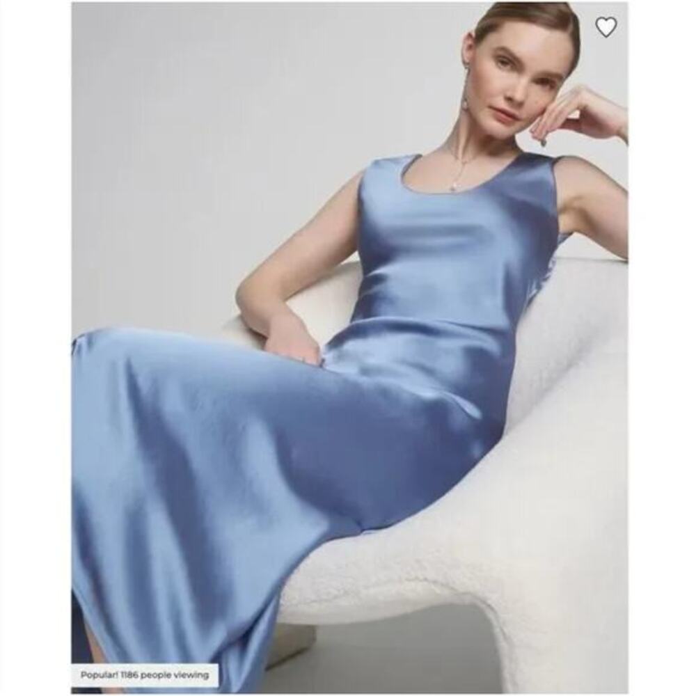 New! White House Black Market Sleeveless Satin Slip Dress in blue, size 10‎ - Picture 2 of 13